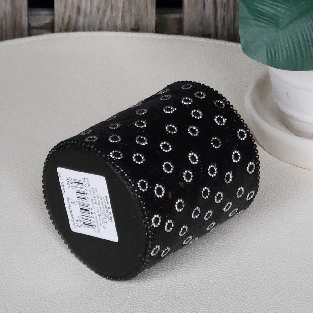 Target Lacquer Covered Sparkly Black & Silver Metal Cylinder Container - Picture 5 of 6